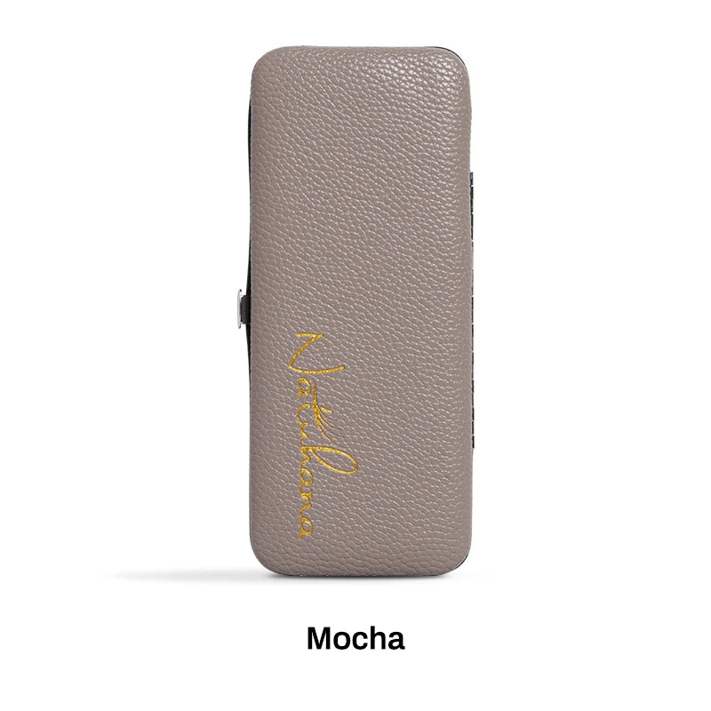 NATUHANA Eyelash Tweezers Set with Elegant Storage Case Mocha