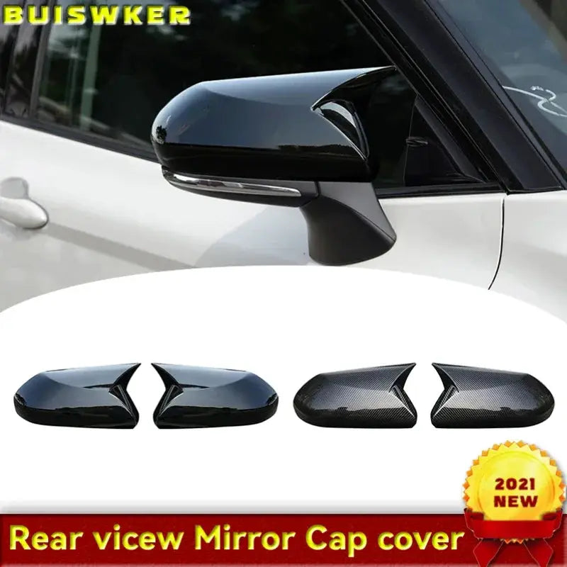 A Pair Horn Style Carbon Fiber Style Rear View Side Mirror Cover Caps Fit For Toyota Camry 2018+ Avalon 2019 C-HR 2016-2018+ by InterCyprus Trading Ltd