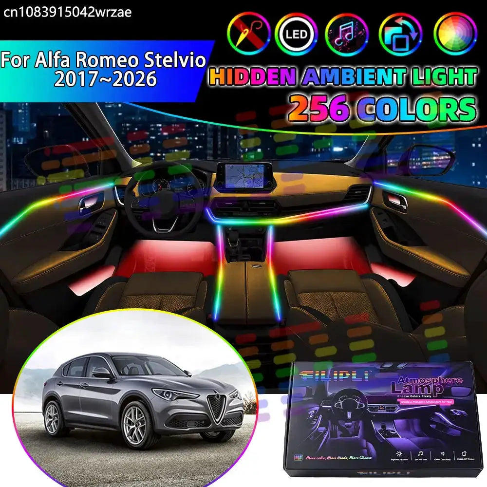 For Alfa Romeo Stelvio 2017~2026 949 RGB Car Interior Ambient Lights Strips Breathing Lighting Kit App Control LED strips Auto by InterCyprus Trading Ltd