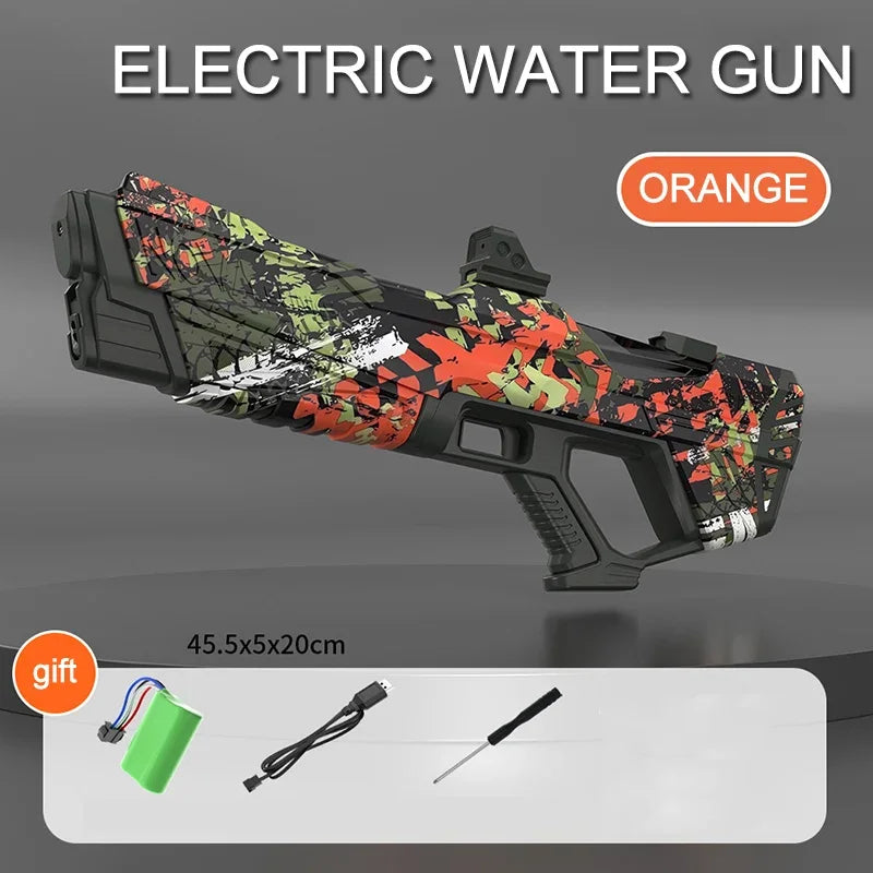 Automatic Electric Water Gun for Kids - High Capacity with Self-Absorption for Epic Outdoor Summer Water Battles camouflage orange