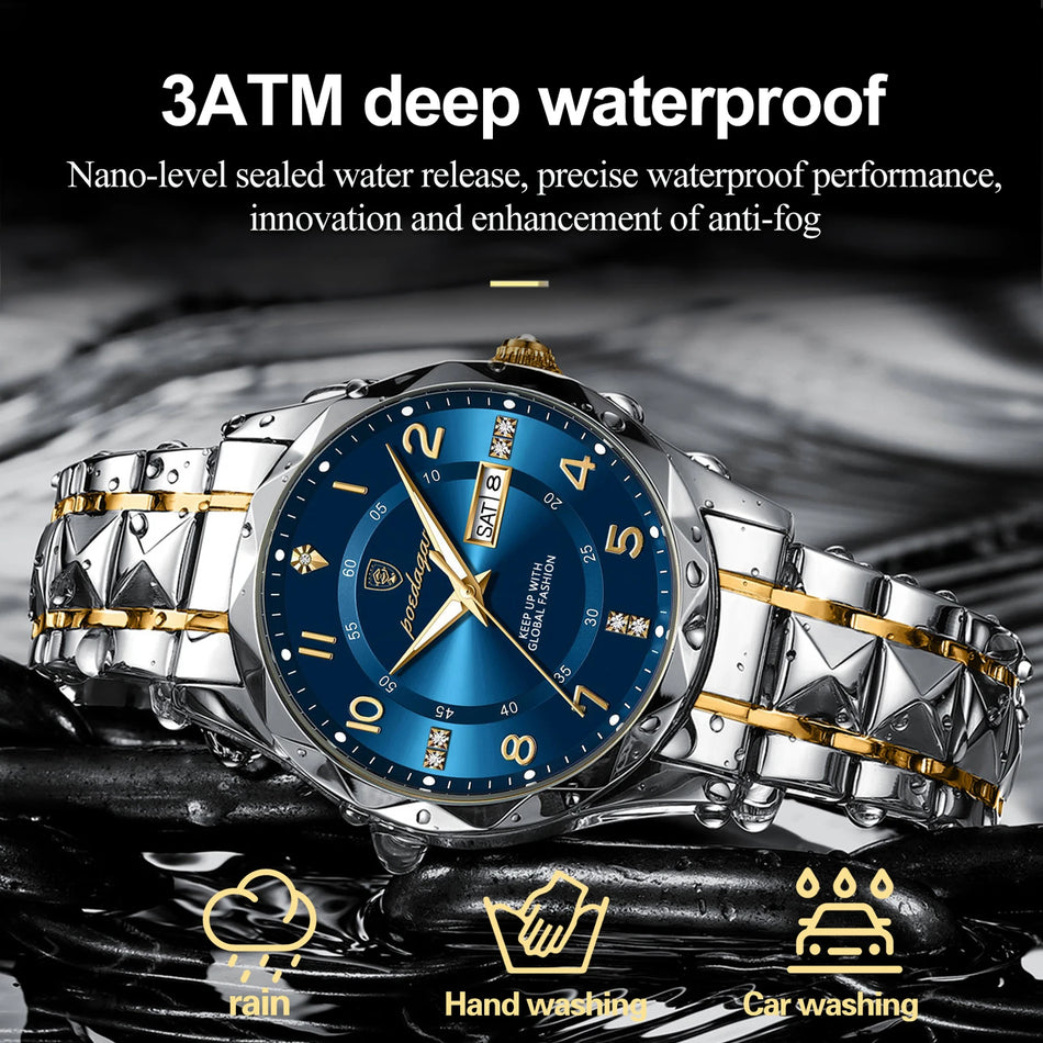 Luxury Mens Quartz Watch Waterproof With Date Luminous Dial Stainless Steel