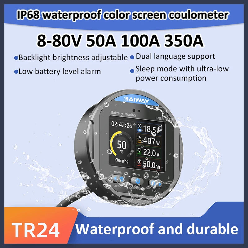 Wasserdichter DC 8-80V Batterietester mit 350A Coulometer, Voltmeter, Amperemeter