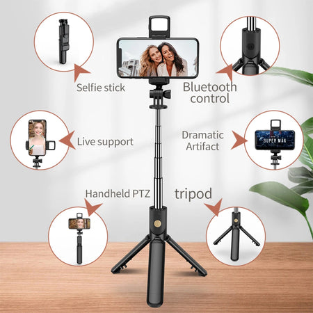 CrownQu Wireless Selfie Stick Tripod &ndash; Extendable with Bluetooth Remote