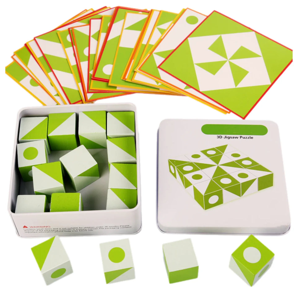 Dřevěné 3D puzzle geometrických tvarů logická hračka pro děti
