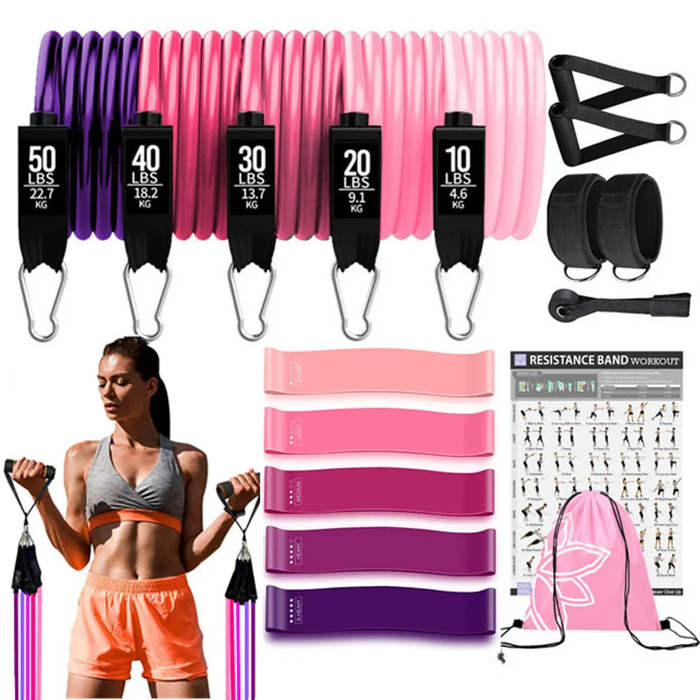 Workout Bar Fitness Resistance Bands Set &ndash; Versatile At Home 150lbs-17pcs