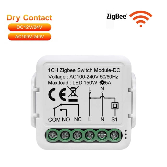 Tuya ZigBee WiFi Smart Switch Module - Dry Contact, Alexa &amp; Google Compatible WHITE / zigbee-DC / CHINA