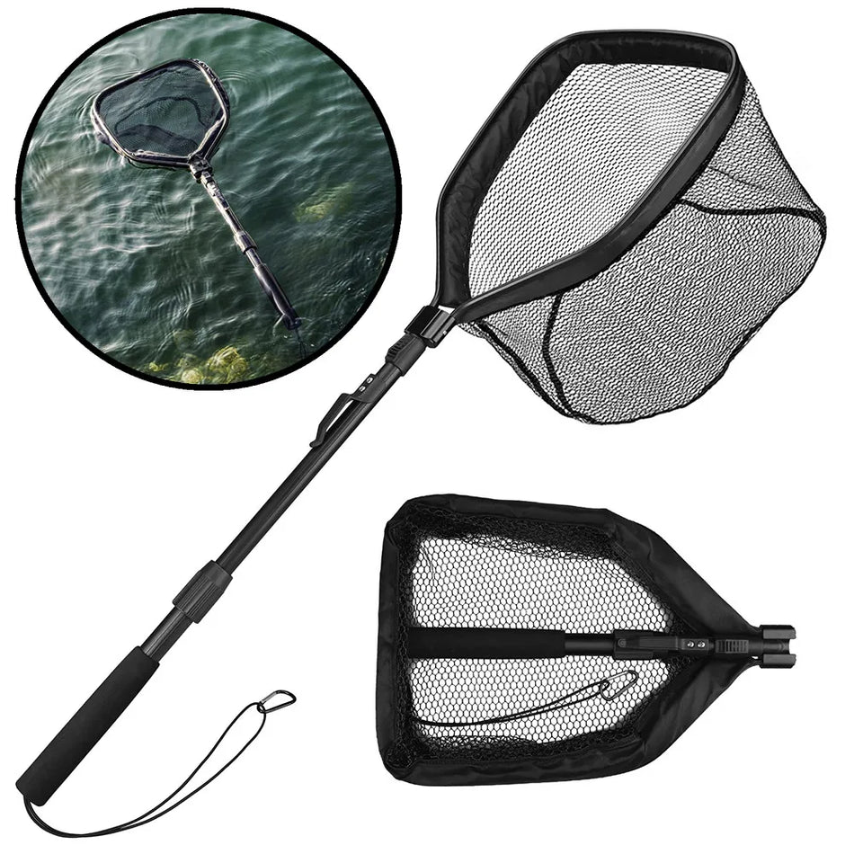 Floating Fishing Net with Telescopic Pole - Easy Catch &amp; Release for Saltwater and Freshwater
