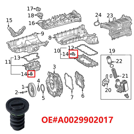 2Pcs Engine Oil Sump Screw Plug Drain For Benz A C E G M S V Class W166 W447 V222 W222 X222 A217 C217 B907 B910 A0029902017 by InterCyprus Trading Ltd