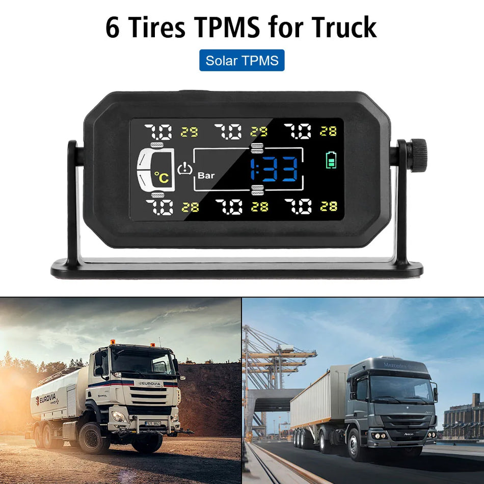 Six Sensor TPMS Truck Tire Pressure Monitor with Digital Clock and Temperature