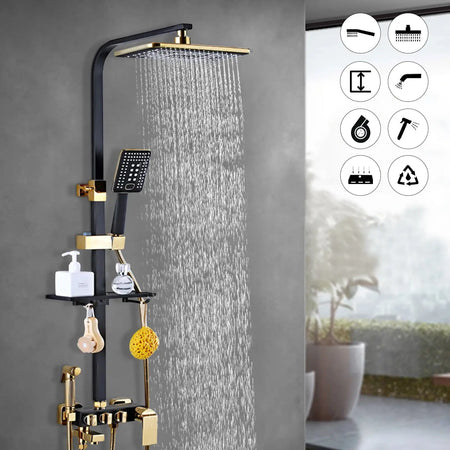 Rain Shower Set 75-120CM Black Gold Handheld &ndash; Easy Setup