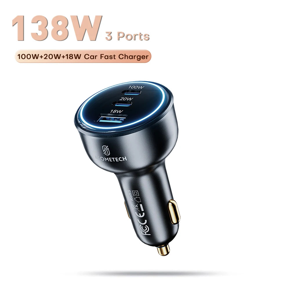 ASOMETECH 138W Car Charger &ndash; Ultra-Fast Charging for Phones and Laptops No Cable