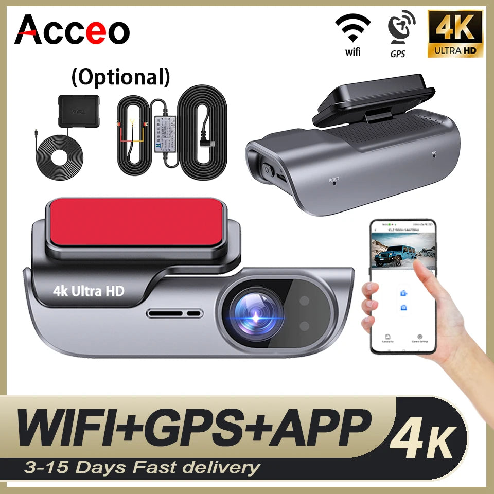 ACCEO Dashcam Auto 4K Car DVR - Night Vision GPS WiFi