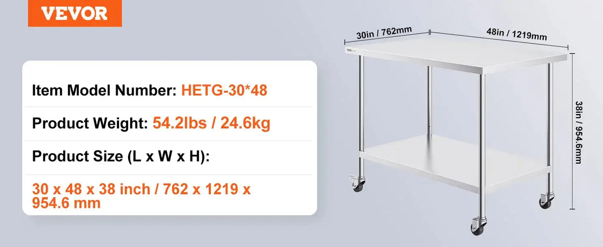 Stainless Steel Work Table Four Wheels 500 Lbs Load 30x48inch / UNITED KINGDOM