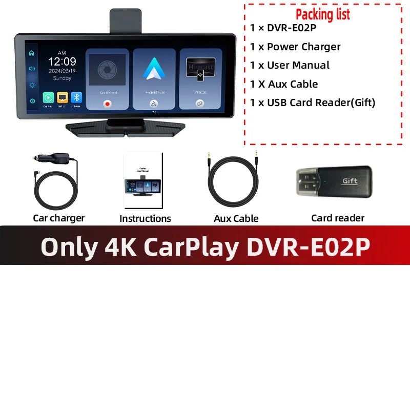 ACCEO 4K DashCam 10.26 Inch &ndash; Android Auto CarPlay GPS E02P / None