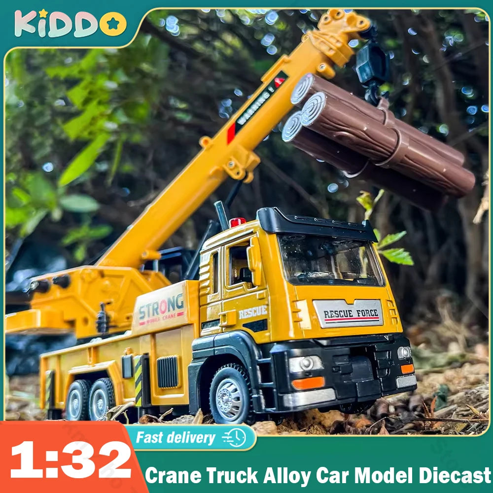 1/32 Crane Truck Alloy Car Model Diecast Metal Toy Simulation Engineering Vehicles with Sound and Light Model for Children Gifts