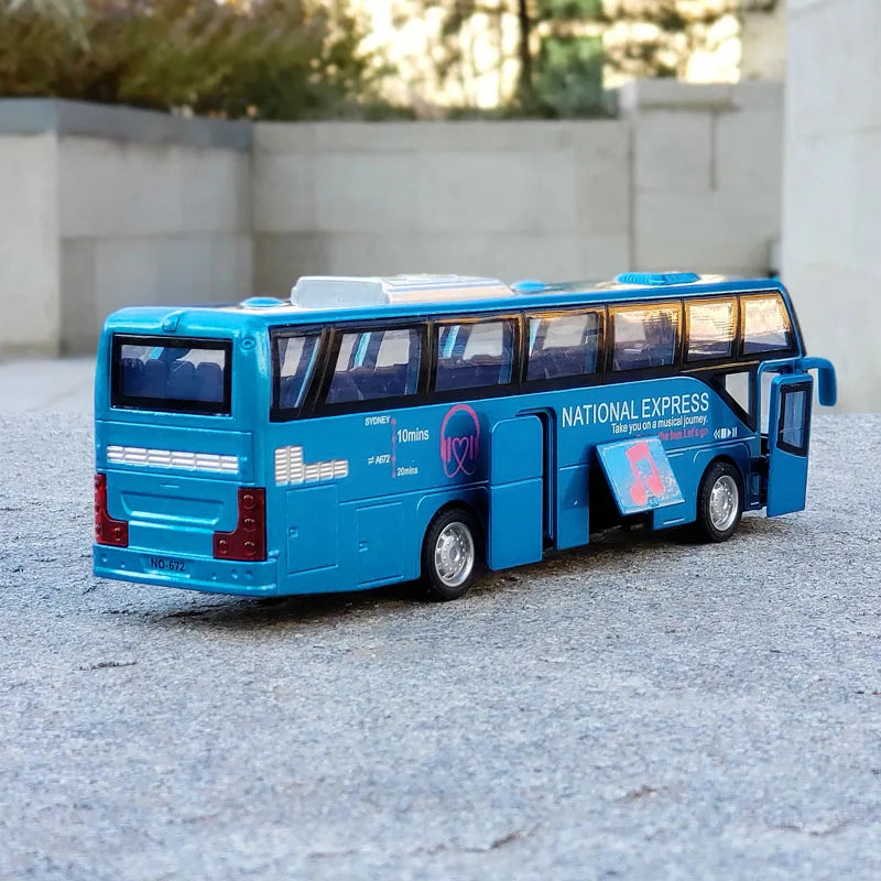 Travel Bus Model Alloy Model Car Diecast Scale Vehicle Model Toy Sound & Light Pull Back Educational Toys For Children Gift