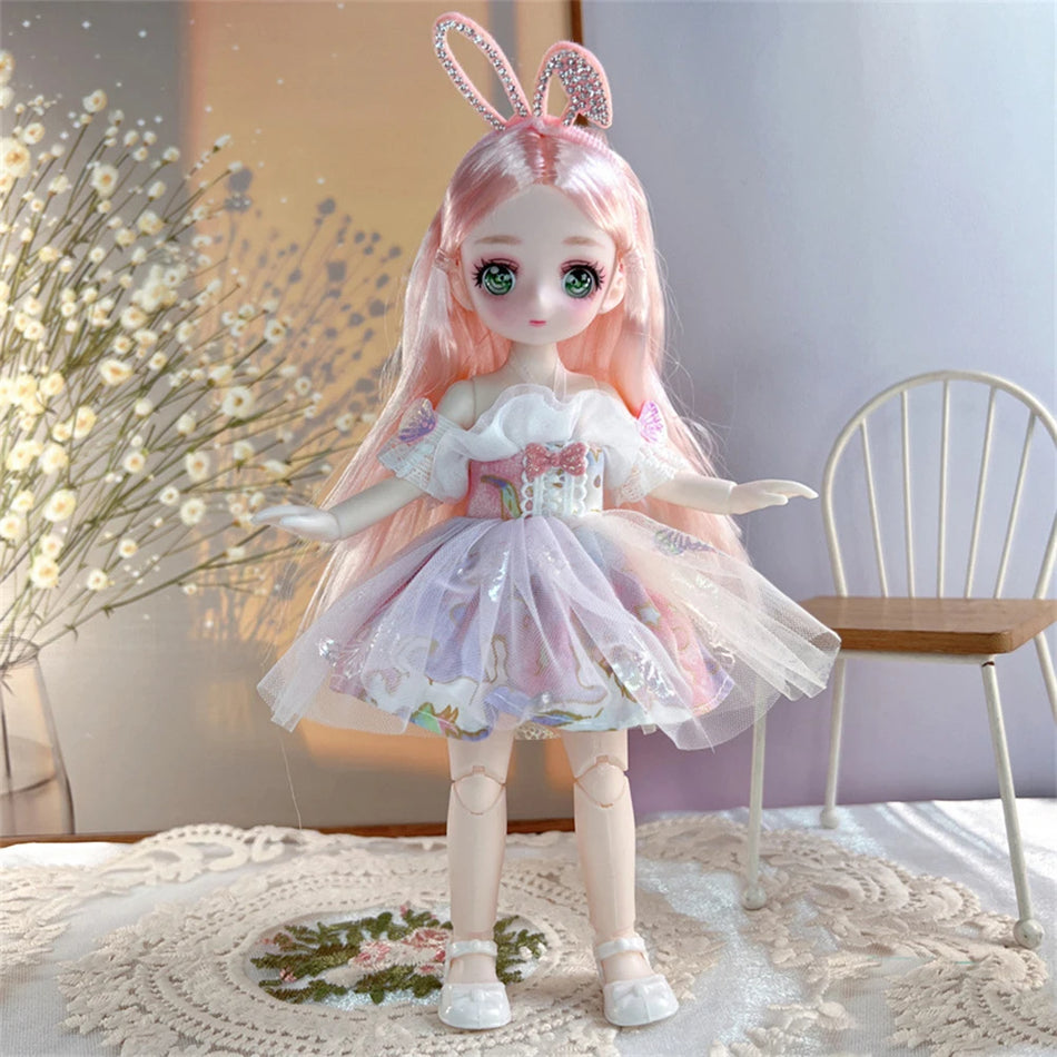23cm BJD Doll and Clothing 3D Simulation Eyes Comics Face Multiple Movable Joint Hinge Doll Girl DIY Dress Up Toy Birthday Gift