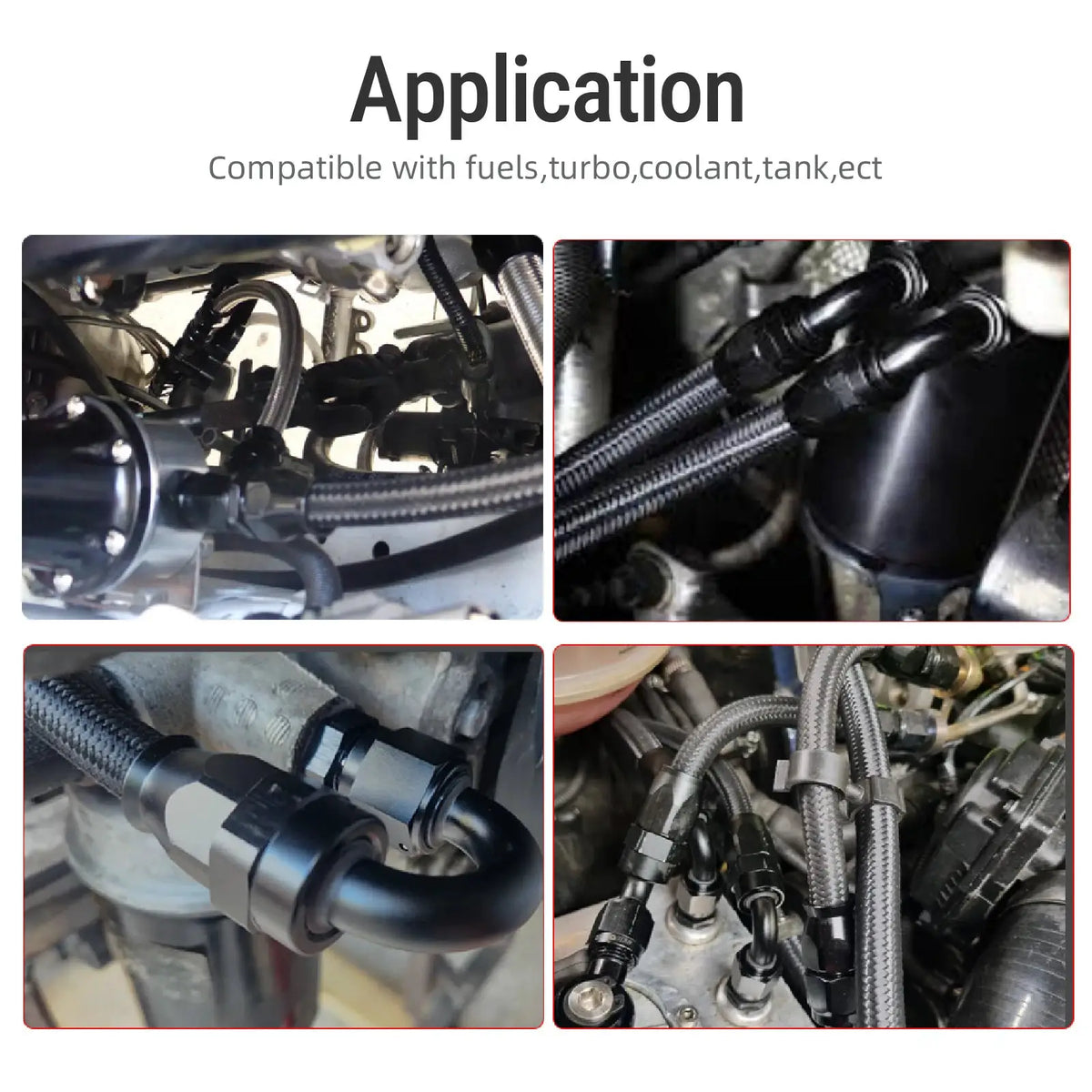 PIKBUK AN4/6/8/10 PTFE Oil Fuel Line Swivel Fitting 0-180 Degree Hose End Adaptor Assembly Kit Black by InterCyprus Trading Ltd
