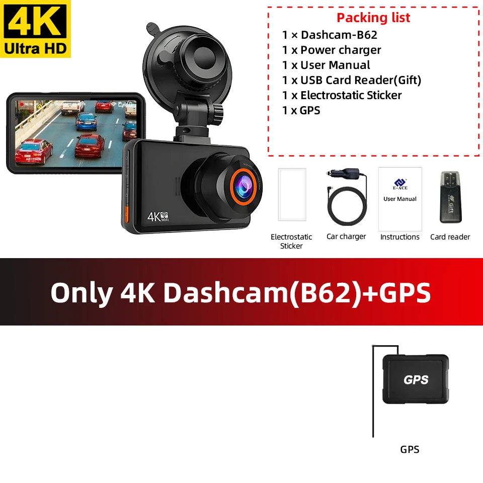 ACCEO Dash Cam 4K Front 2.5K Rear Dual &ndash; Night Vision B62-GPS / 128G