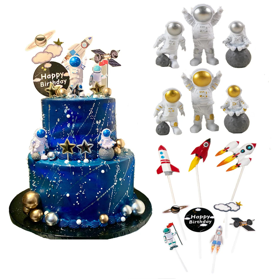 Astronaut Space Cake Toppers - Outer Space Figurines for Party Decorations