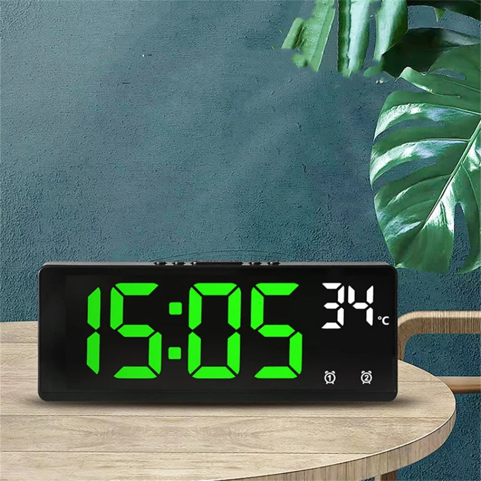Voice Control Digital Alarm Clock Temperature Dual Alarm Snooze Desktop Table Clock Night Mode 12/24H LED Clock Watch Desk Clock