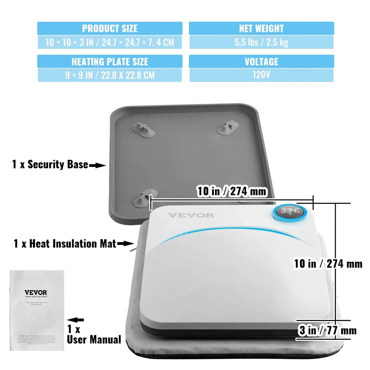Portable Heat Press 9x9 12x10 For Sublimation DIY 9x9in Blue / spain