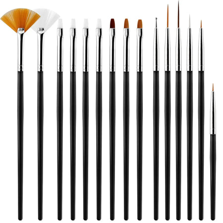 YIKOOLIN 15pcs Nail Paint Brushes Set &ndash; Nail Art Tools Black