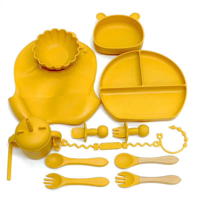 CZSAE Children's Silicone Tableware Set &ndash; Safe and Drop-Proof Design yellow