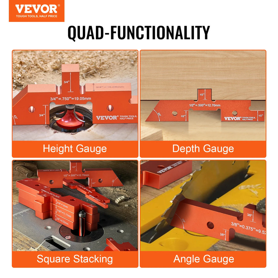 SucceBuy 14pcs Router Table Setup Bars Aluminum Height Gauge