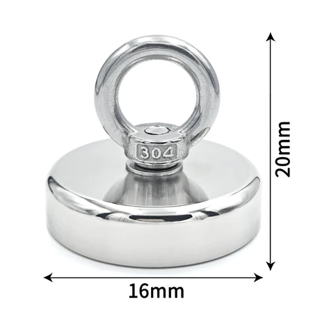Super Strong Neodymium Fishing Hook N52 D16-D42mm Heavy Duty Rare Earth with Countersunk Hole Eyebolt Salvage Magnetic KND16 Pull Max 5kg