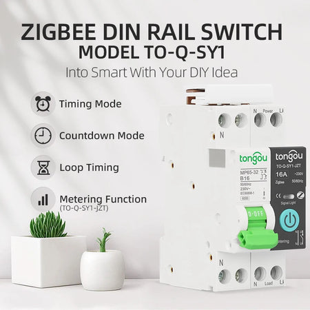 TONGOU TUYA Zigbee Smart Circuit Breaker with Metering, 16A/32A, Remote Control