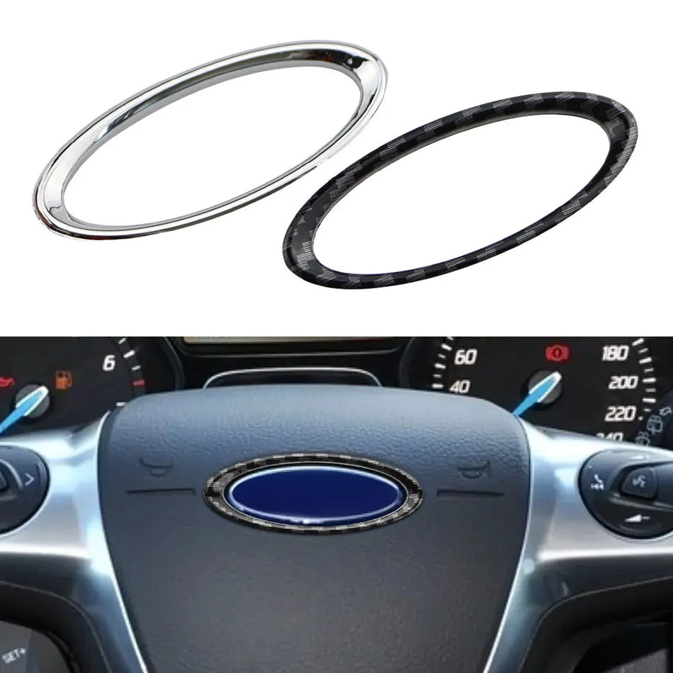 Autocolante de Acabamento do Logótipo do Volante para Ford Focus Mk3 2012-14, ABS com Aspeto de Fibra de Carbono