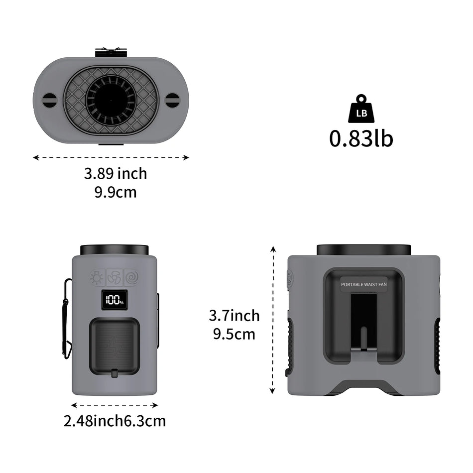 Socool 14500mAh Portable Waist Fan &ndash; 360&deg; Rotating Design with Strong Wind