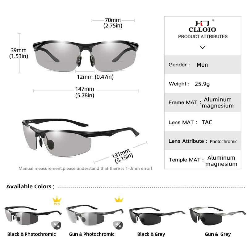 CLLOIO Photochromic Aluminum Sunglasses &ndash; Polarized UV400