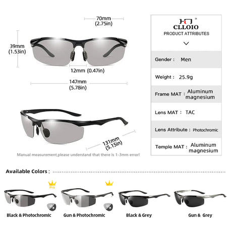 CLLOIO Photochromic Aluminum Sunglasses &ndash; Polarized UV400