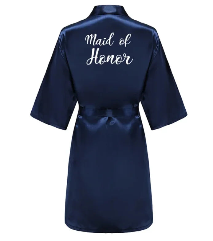 Elegant Navy Blue Satin Silk Robe for Women - Perfect for Weddings &amp; Special Occasions As the photo show 2 / XXL