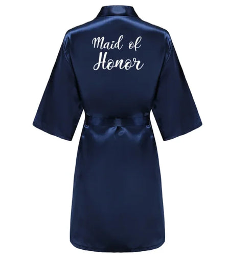 Elegant Navy Blue Satin Silk Robe for Women - Perfect for Weddings &amp; Special Occasions As the photo show 2 / XXL