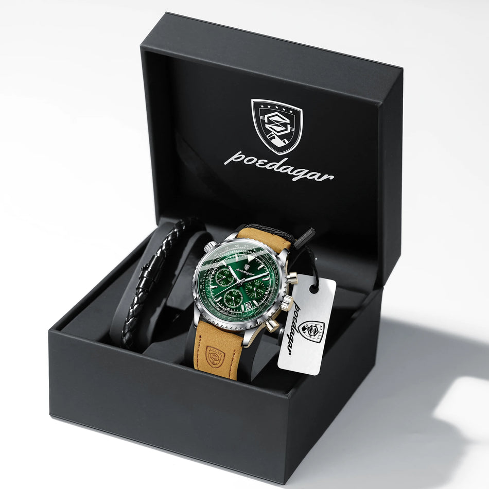 Militaire Luxe Herenhorloge met Chronograaf, Datum, Waterdichte Leren Band