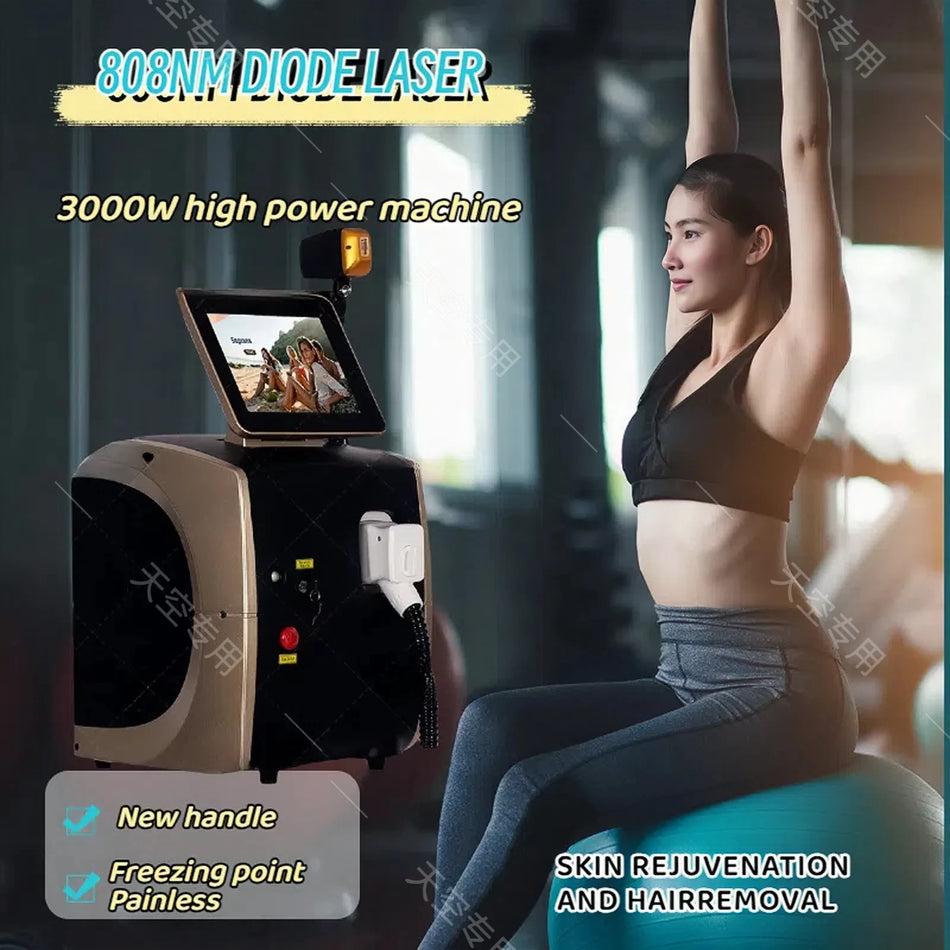 Suuri näyttö Korkea teho 808nm Diodilaser Karvanpoisto Musta