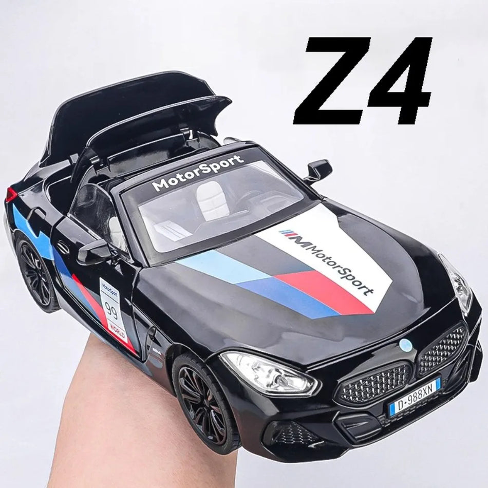 Mașină de jucărie Diecast 1:22 Z4 I8 Roadster cu sunet și lumină, uși care se deschid prin tragere înapoi.