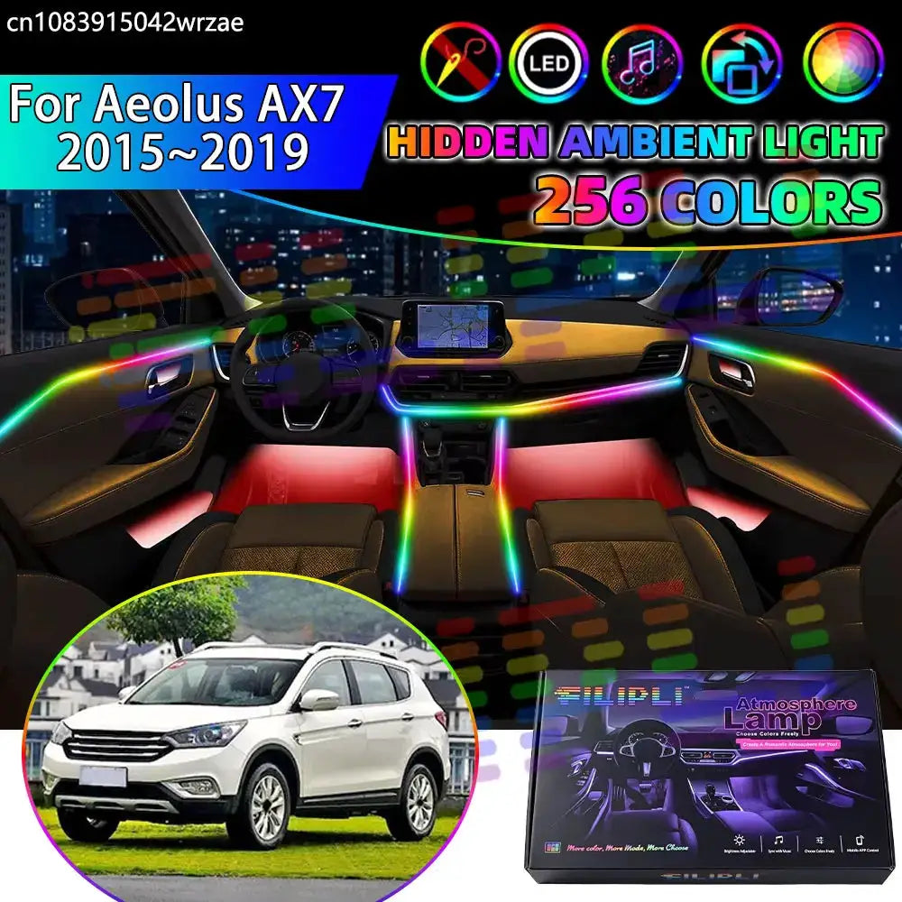 For Aeolus AX7 2015~2019 MK1 RGB Car Interior Ambient Lights Strips Breathing Lighting Kit App Control LED strips Accessories by InterCyprus Trading Ltd