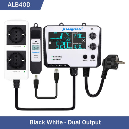 Juanjuan 0-5000ppm CO2 Controller &ndash; LCD Display Monitor Black White 2 Output / EU Plug