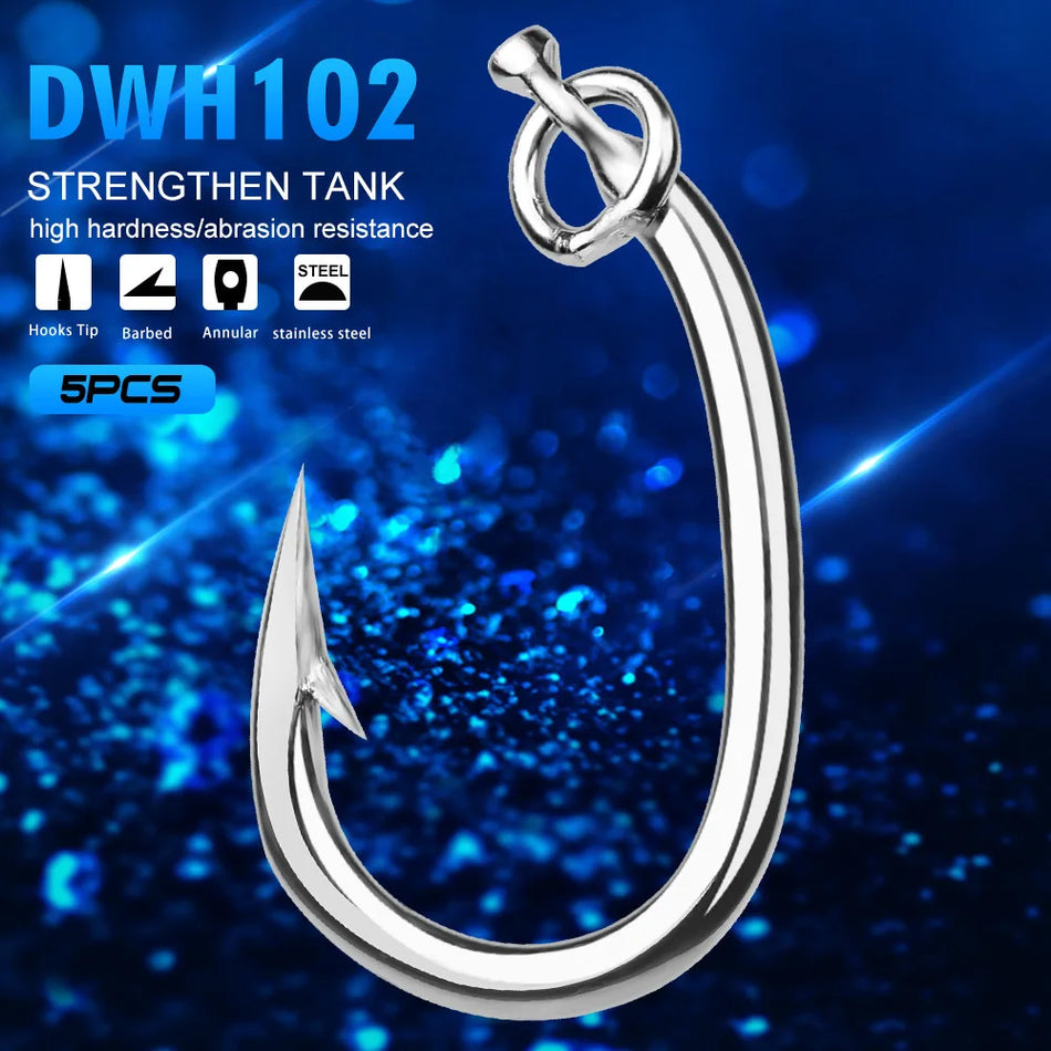 Stainless Steel Barbed Tuna Hooks Set - Corrosion-Resistant &amp; Perfect for Ocean Boat Fishing