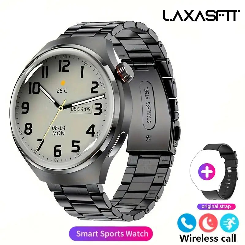 LAXASFIT 2025 Smartwatch HD Screen Heart Rate Bluetooth NFC Black Steel Strip