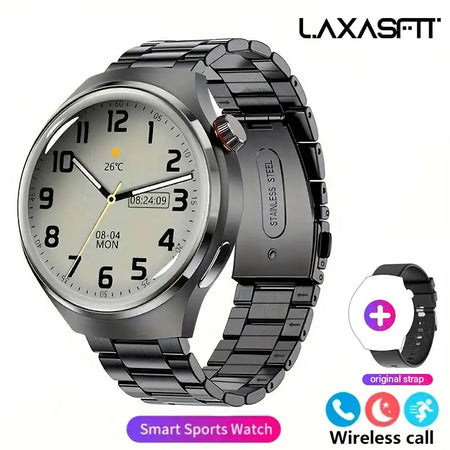 LAXASFIT 2025 Smartwatch HD Screen Heart Rate Bluetooth NFC Black Steel Strip