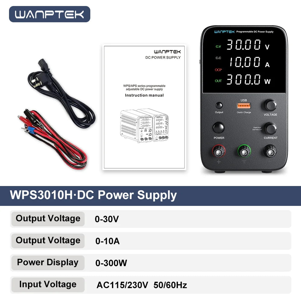 Wanptek 32V 10A Adjustable DC Power Supply with Fast Charging &amp; Memory Function WPS3010H 30V 10A / CHINA / 220V AU Plug