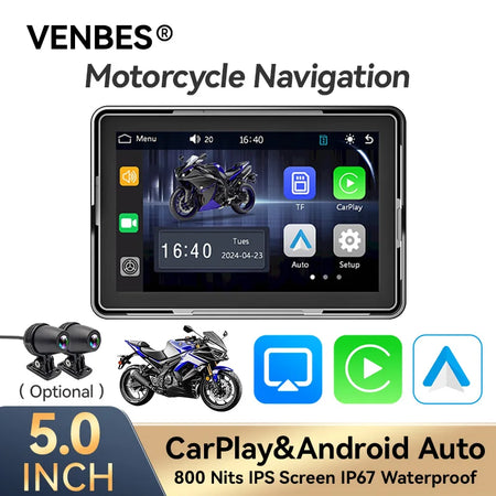 VENBES 5 Inch Motorcycle Navigation &ndash; IP67 Waterproof with Wireless Carplay