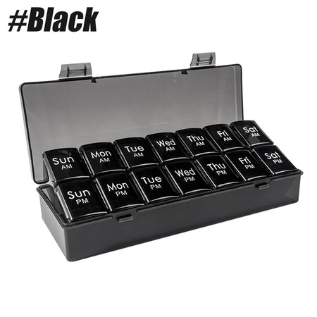 Weekly Pill Organizer &ndash; Convenient Push Button Design Black