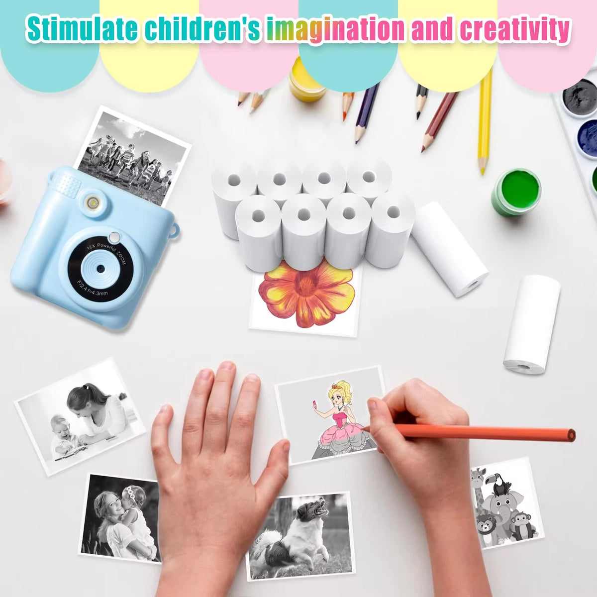 QKX 12 Rolls Instant Print Camera Paper for Kids
