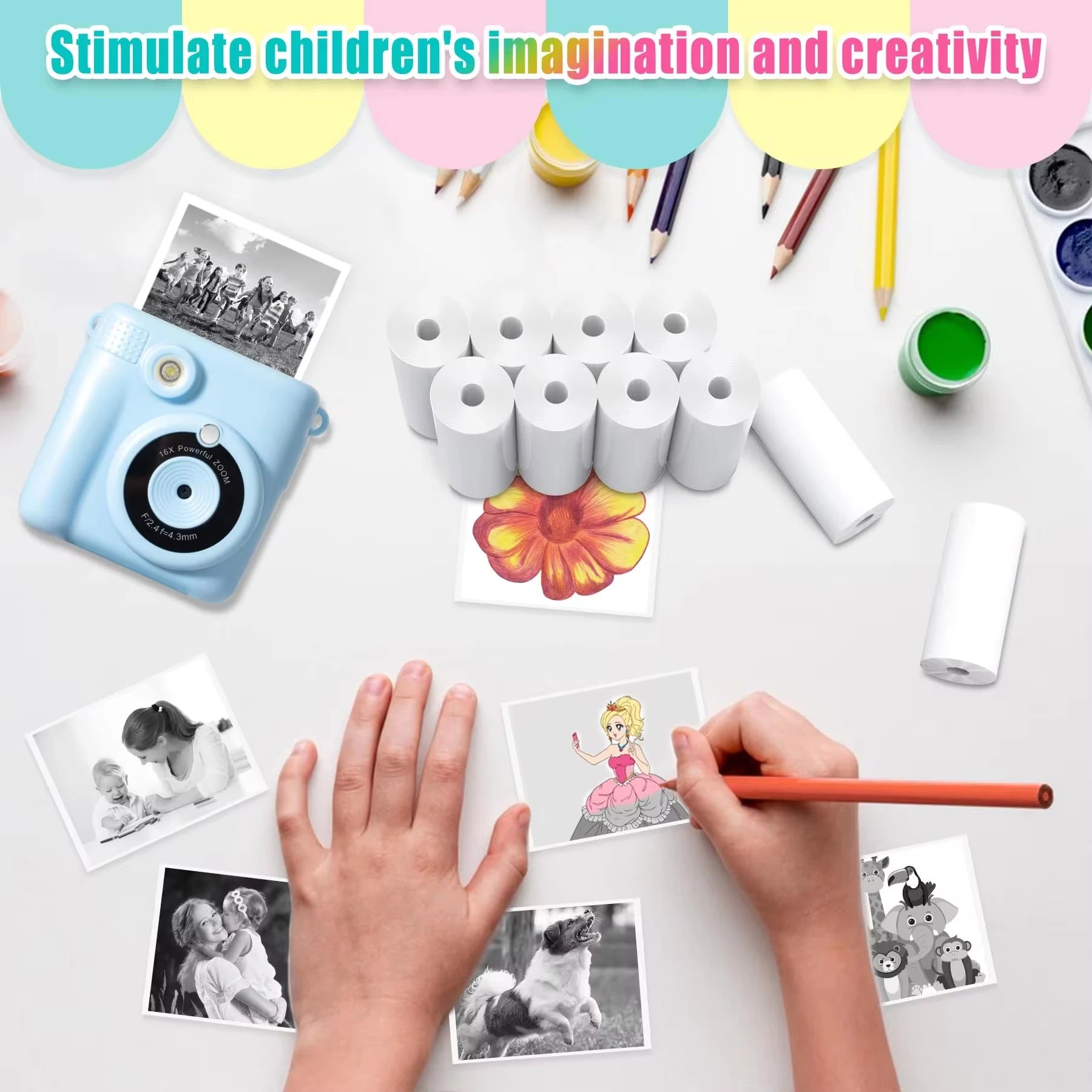 QKX 12 Rolls Instant Print Camera Paper for Kids